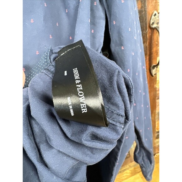 Denim & Flower Ricky Singh Button Up Shirt Faded Dark Blue All Over Anchors Sz L - Picture 6 of 9